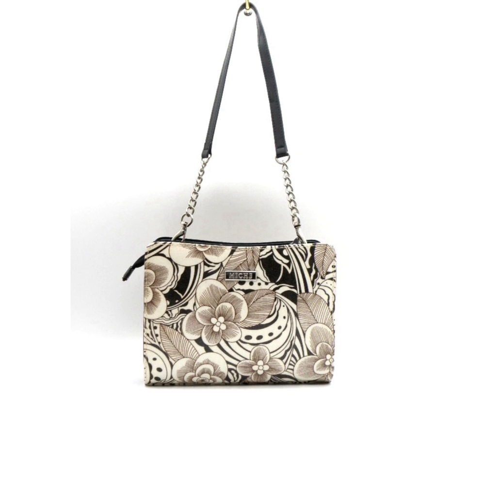 Miche LULU PETITE INTERCHANGEABLE Base Purse Black w/ One Brown Floral Cover